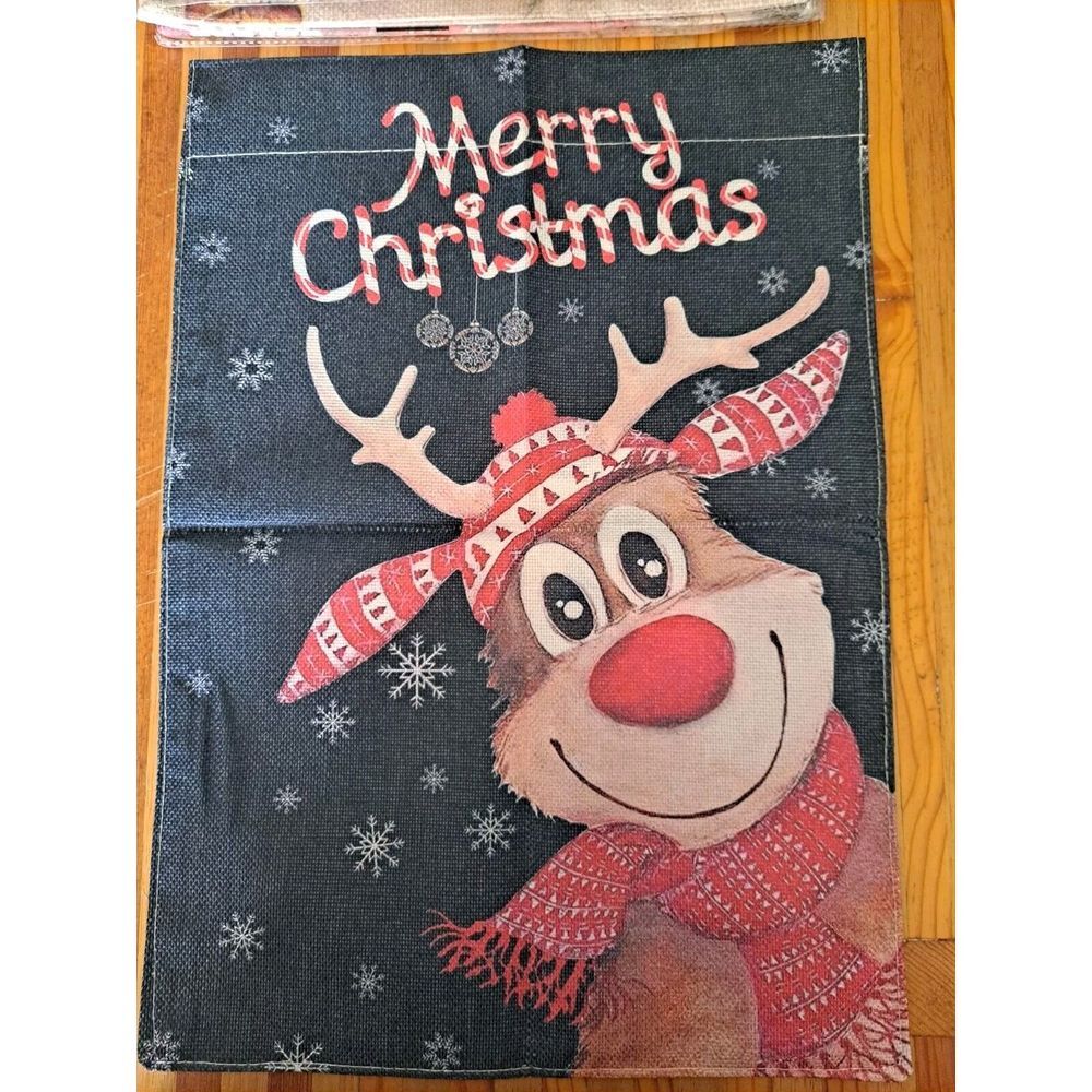 NEW Home & Garden 1pc Double Sided Merry Christmas Reindeer Garden Flag 12x18